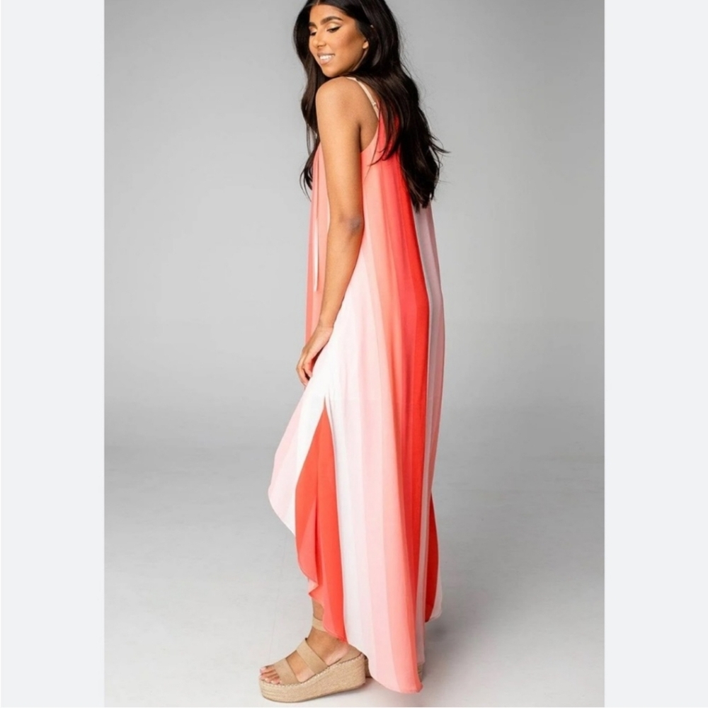 Buddy Love NWT peach and coral striped hi low maxi dress size SMALL - Picture 5 of 5